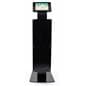 Pillar base iPad Pro kiosk with printed poster supports landscape tablet orientation