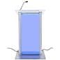 Illuminated frosted acrylic lectern features dynamic light settings