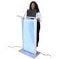 Illuminated frosted acrylic lectern with overall dimensions of 27 inches by 48 inches