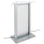 Illuminated frosted acrylic lectern has stable metal base