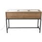 Glass top retail console table with black steel base