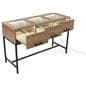 Glass top retail console table with three locking pull-out drawers