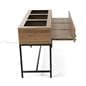 Glass top retail console table with beautiful brown wood tones