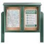 Free standing outdoor bulletin board showcasing forestry images on the corkboard