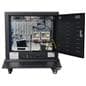 Digital display advertising floor stand with media player holder in the maintenance bay