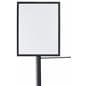 Stanchion label frame mounts to existing barrier
