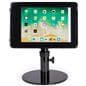 Black adjustable countertop iPad stand with rotate and swivel bracket