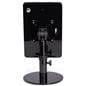 Black adjustable countertop iPad stand with exposed front and rear camera holes
