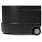 travel case podium stand features smooth gliding wheels 