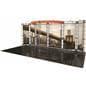 Truss trade show exhibit display booth with two black adjustable tabletops