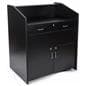 Wide rolling podium with cabinet and locking casters