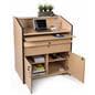 Multimedia podium with locking storage and adjustable shelves