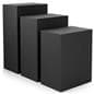 Display pedestal set with wide construction to fit a variety of merchandise or larger scaled items