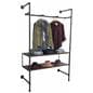 Pipe Outrigger Wall Unit Showcasing Clothes and Hats