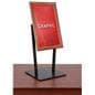 Snap frame stand with faux wood finish frame and modern black v-shaped base
