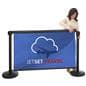 Double-sided retractable stanchion barrier with tool free assembly