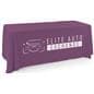 This purple single sided custom table throw has vinyl imprinting