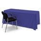 Blue polyester table cover with sewn-in corners for a smooth presentation 
