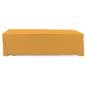 Golden polyester table cover with overlock stitching to prevent fraying 