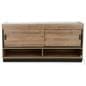 Wooden display showcase with open storage