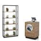 Rustic shelving unit paired with wood host stand