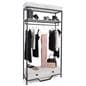 Farmhouse industrial clothing rack has a shelf capacity of 100 pounds