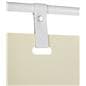 Minimalist white freestanding signage with faux white leather straps