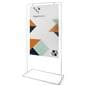 Minimalist white signage stand with durable powder coated finish