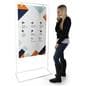 Minimalist white signage stand with a height of 68.5 inches