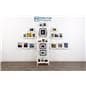 Wall mounted acrylic shelves feature a rounded edge design 