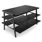 3 tier display table shown with black shelves fully extended