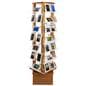 Revolving wood literature rack includes 28 shelves with 1 inch tall ledge 
