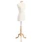 Female body form mannequin covered in ivory fabric