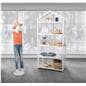 White metal and wood shelving unit with triangle top design 