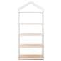 White metal and wood shelving unit with durable powder coated finish 