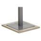 Boutique clothing rack with sleek faux wood grain base