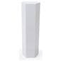 Hexagonal display pedestal with laminated white particle board build