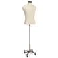 Male fabric rolling dress form with wheeled base 