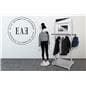 Mobile garment rack with digital sign and extended hanging bar
