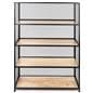 Metal mesh wood bookcase shelving unit with 38.37 inch long by 15.75 wide shelves