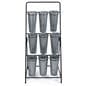 3-layer flower bucket rack with nine 6.25 inches wide by 13.5 inches tall buckets 