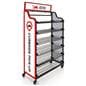 Curbside pickup wire shelf with flat leveled shelves