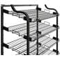 Mobile order pickup stand features six slanted shelves 