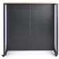 Rolling modular gondola unit with mild steel and oak veneer MDF build