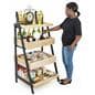 Wooden tiered display shelving has easy assembly