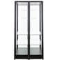 Two slatwall display cases paired back to back