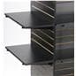 Slatwall shelves attach to fixtures with standard slatwall shelf brackets