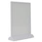 Tabletop LED sign holder features an all-white frame
