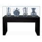 Glass display table case with modern design and leveling feet