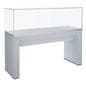 Silver glass display table case with matte finish